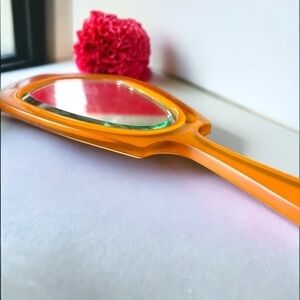 La Parisienne, vintage hand mirror, could be Bakelite, 12x5 inches